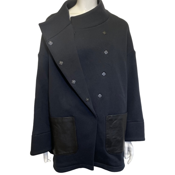 Cuyana Fleece High-Low Jacket with Patch Leather Pockets Black Size Large - Picture 2 of 9